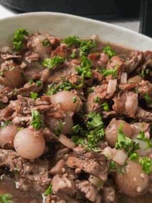 Tender copycat Golden Corral pot roast served with carrots and potatoes on a plate