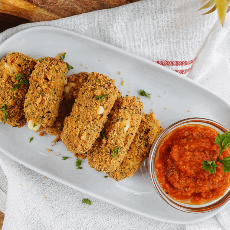 Plate of Crispy Arby’s Mozzarella Sticks Copycat Recipe.