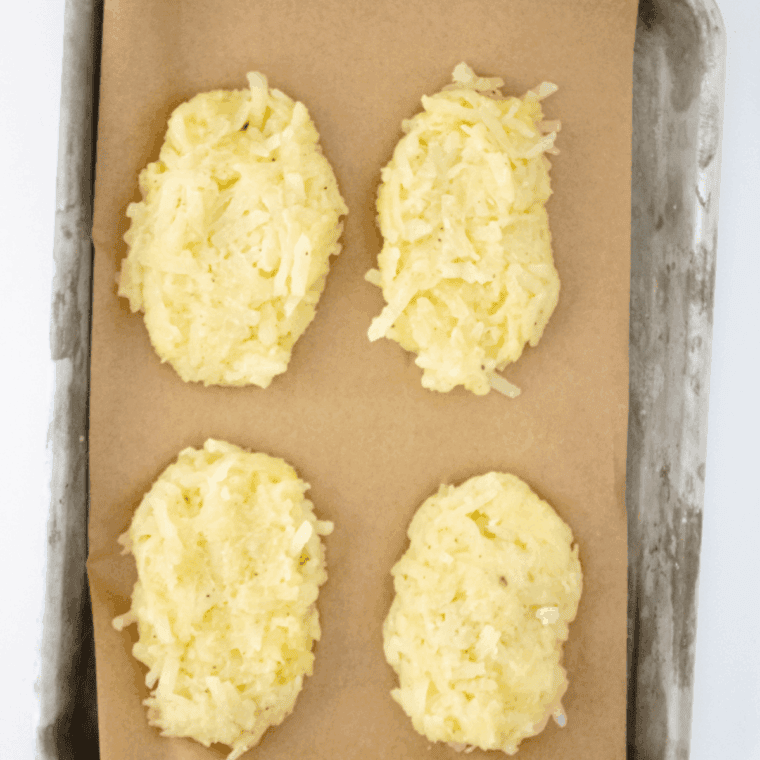 Shape the potato cakes and place them on baking sheet.