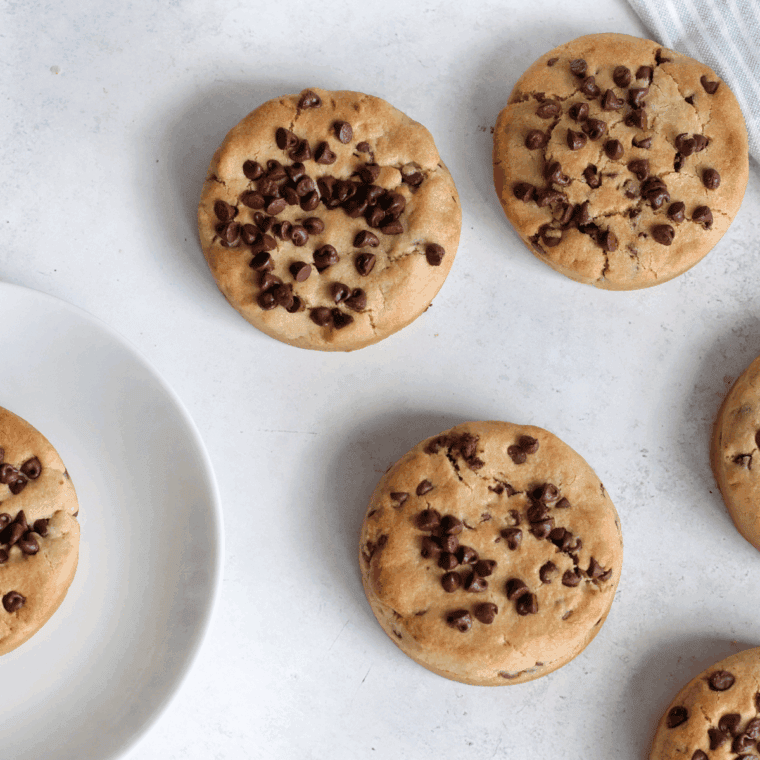 Plate of Hardee Chocolate Chip Cookie Recipe on white table.