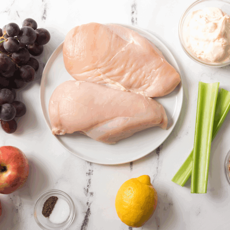 Ingredients needed for Homemade Copycat Arby’s Chicken & Pecan Salad Recipe on kitchen table.