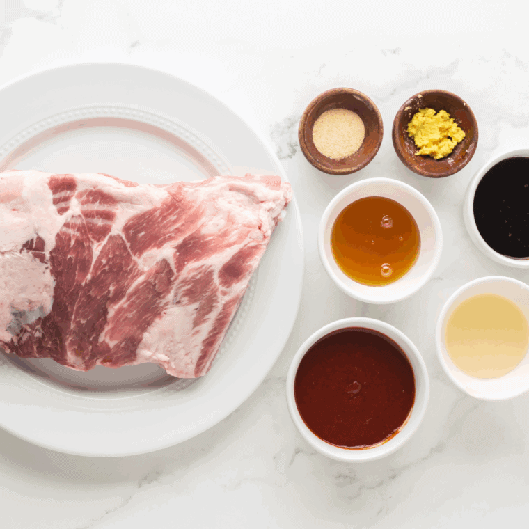 Ingredients needed for Ninja Foodi Korean BBQ Ribs on kitchen table.