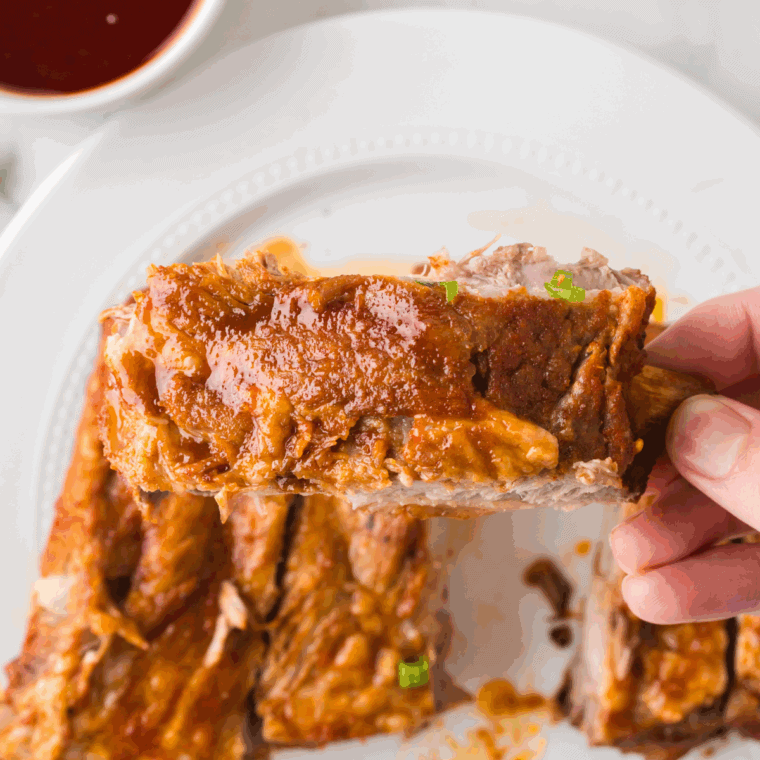 Close up of Ninja Foodi Korean RIbs.