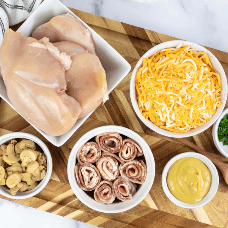 Ingredients needed for Outback Steakhouse Alice Springs Chicken Recipe on kitchen table.