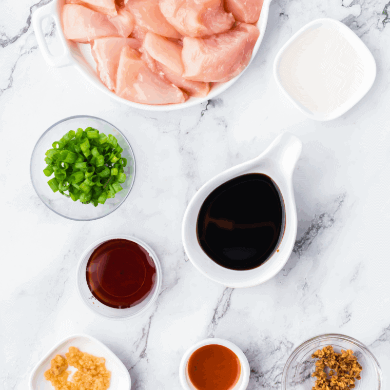 Ingredients needed for Panda Express’s Grilled Teriyaki Chicken Recipe on kitchen table.