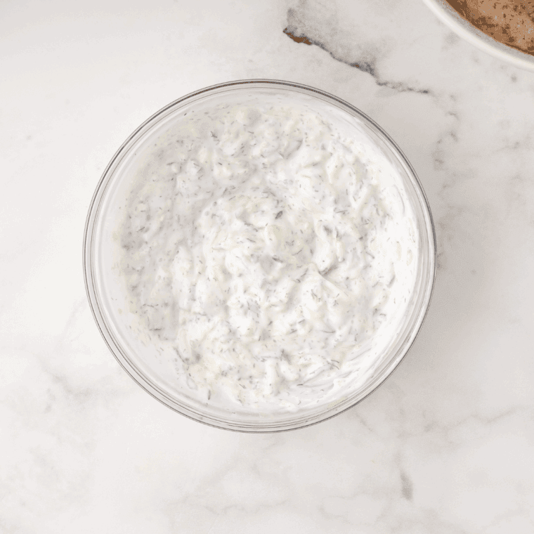 Ingredients mixed in a mixing bowl to form the Arby's Gyro Sauce.