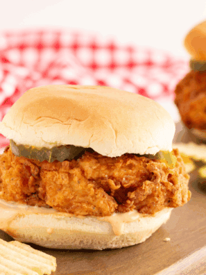 Homemade Arthur Treacher’s Chicken Sandwich with crispy fried fillet, lettuce, and tartar sauce on a toasted bun.