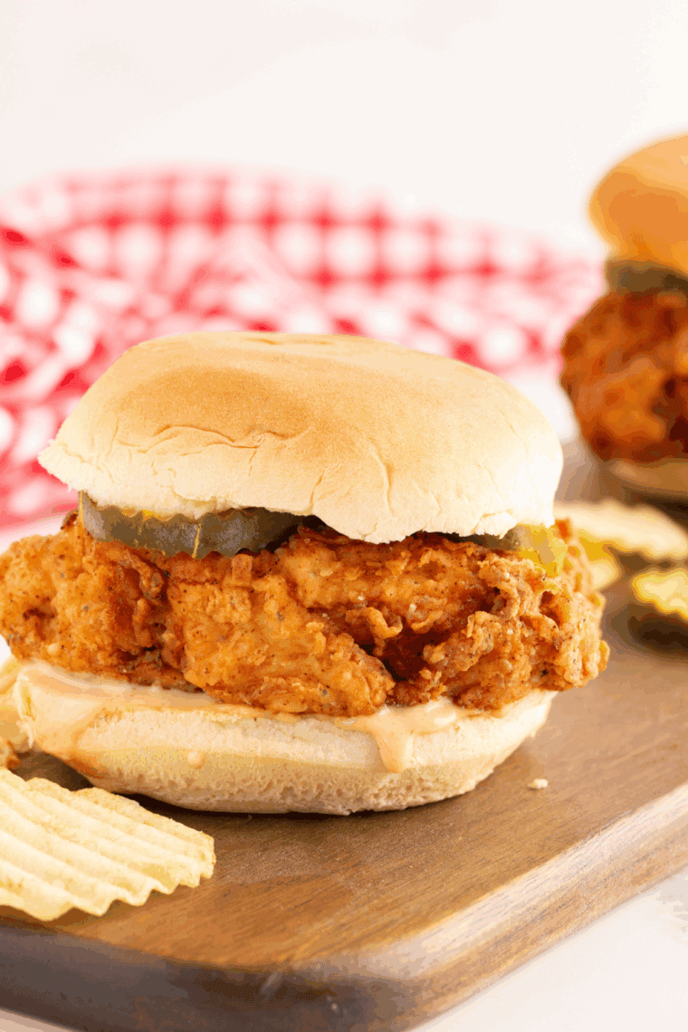 Homemade Arthur Treacher’s Chicken Sandwich with crispy fried chicken on a bun.