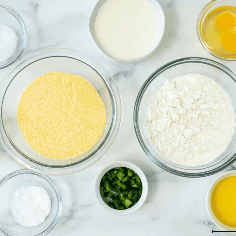 Ingredients needed for Captain D’s Hush Puppies Recipe on kitchen table.