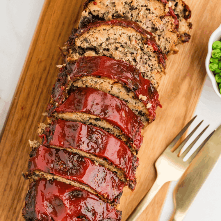 Homemade Gordon Ramsay meatloaf sliced and ready to serve