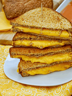 Homemade Disneyland-style grilled cheese sandwich with melted cheese and golden toasted bread.