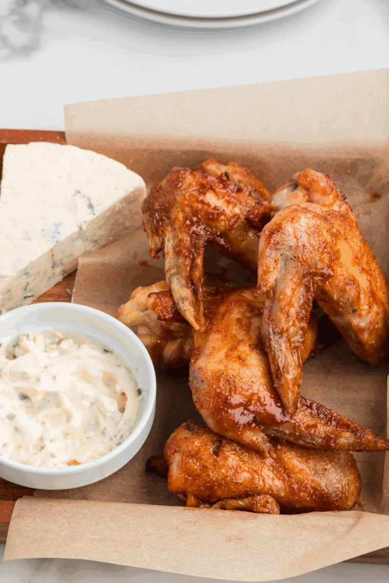 Platter of Hooters Daytona wings copycat with carrots, celery, and ranch