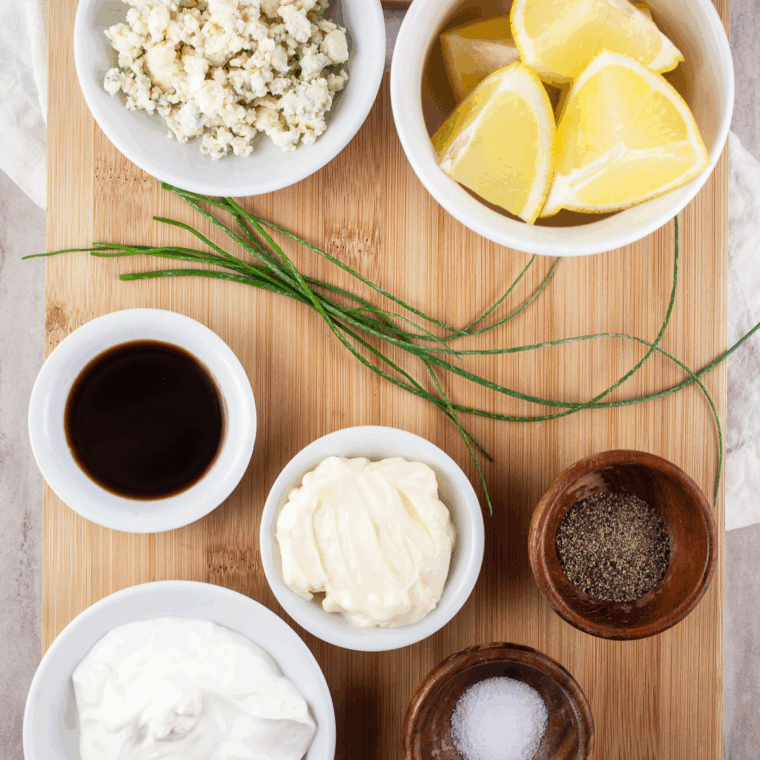 Longhorn Steakhouse Blue Cheese Dressing Ingredients on kitchen table.