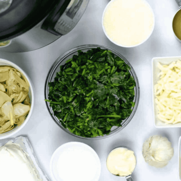 Longhorn Steakhouse Copycat Parmesan Crusted Spinach Dip Ingredients on kitchen table.