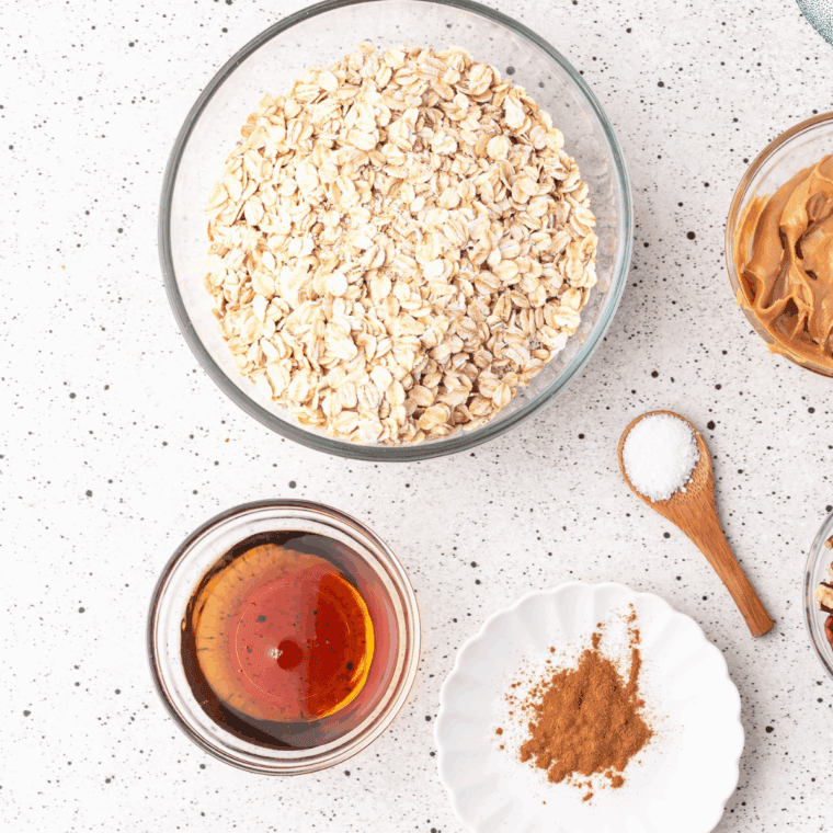 ingredients needed for granola nut free recipe on kitchen table.