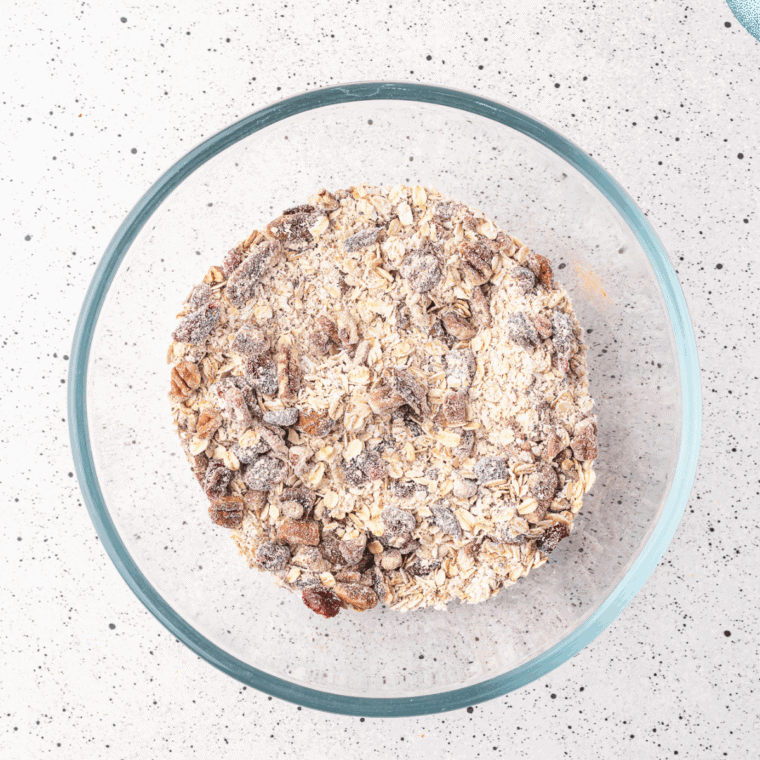 In a large mixing bowl combine all of the dry ingredients, mix well.
