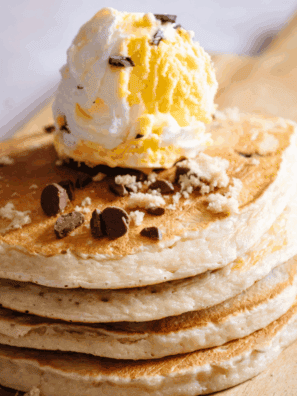 Fluffy and delicious, these Banana Chocolate Chip Air Fryer Pancakes are the perfect quick breakfast or brunch idea. Easy to make, kid-friendly, and packed with sweet banana flavor and melty chocolate chips!