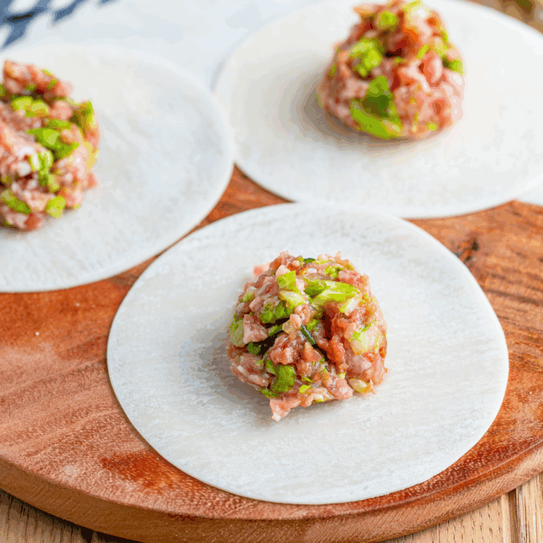 Fill breast wrapping paper with pork mixture and folded pleats to seal.