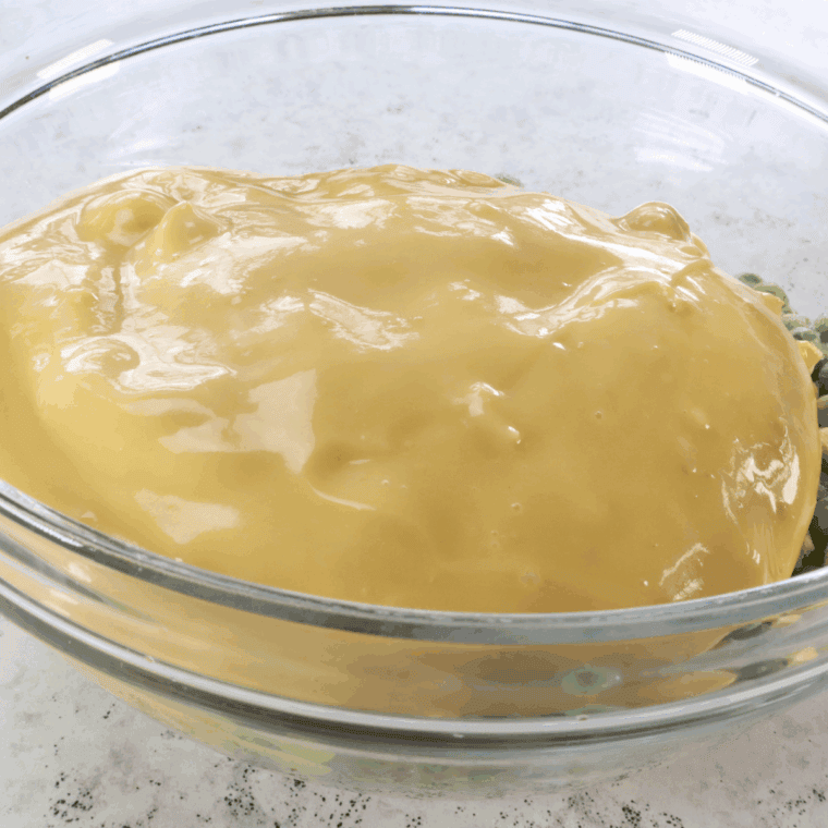 Preparing the filling in a large mixing bowl.
