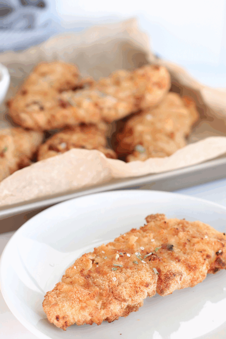 Golden brown Bob Evan’s hand-breaded chicken tenders served with dipping sauce.
