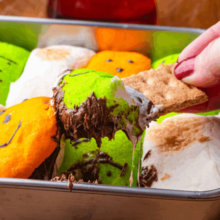 Air Fryer Halloween S’mores Dip with gooey marshmallows