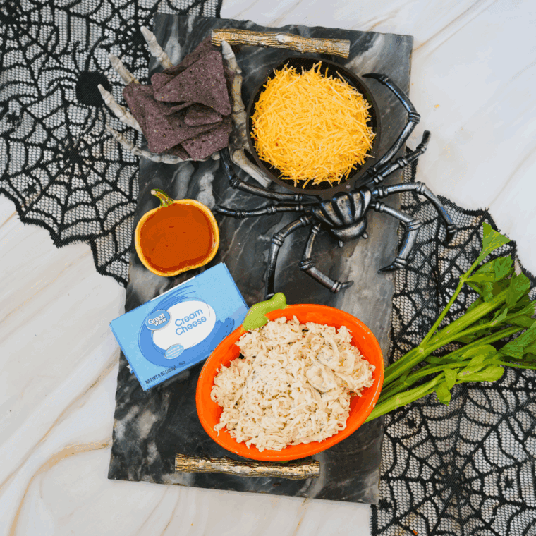 Halloween Boo-falo Wing Dip Repipeon ingredients required for kitchen tables.
