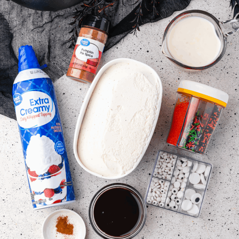 Ingredients needed for Hocus Pocus Milkshakes on kitchen table.