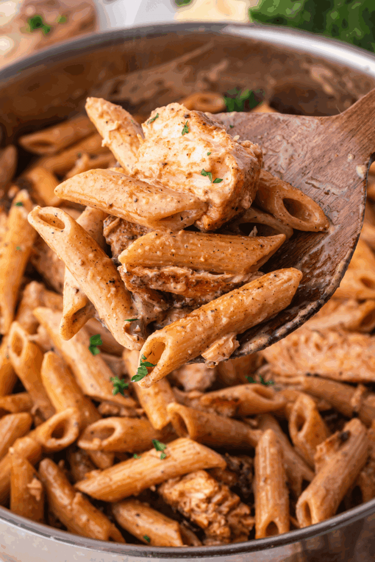 Bowl of creamy homemade Cajun Alfredo sauce served over pasta with herbs.