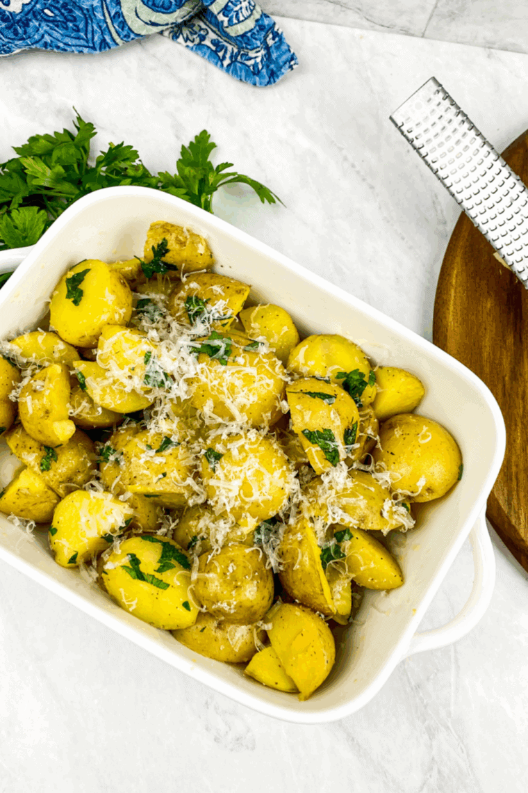 Bowl of tender diced potatoes cooked in an Instant Pot, ready to serve.