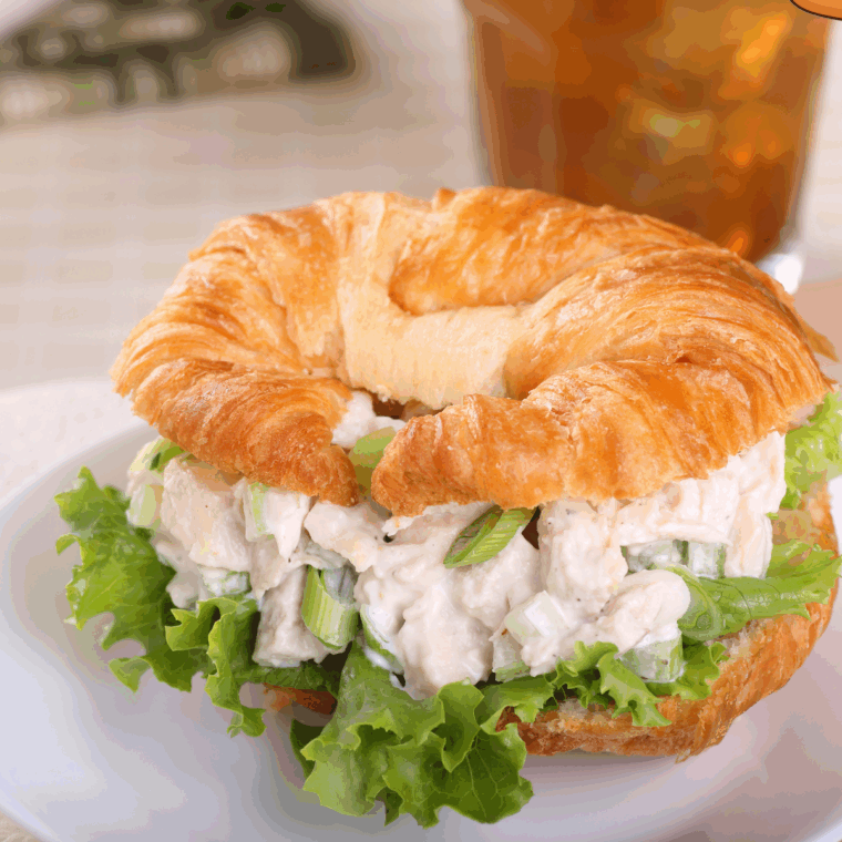 Classic chicken salad served with grapes and celery.