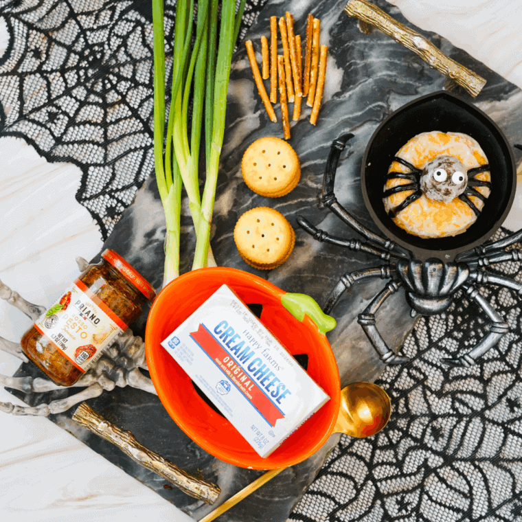 Ingredients required for mini pumpkin cheese balls on the kitchen table.