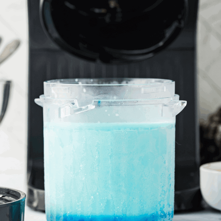 Pint container with ice cream base covered and placed in freezer for 24 hours.