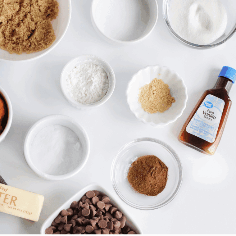 Ingredients needed for Tim Hortons Peanut Butter Cookies on kitchen table.