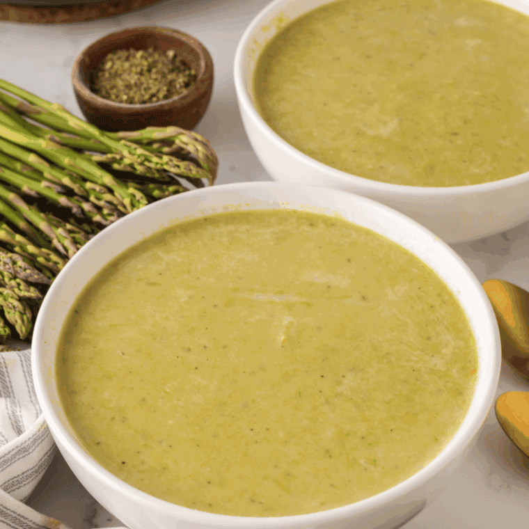 Ladle the soup into bowls, garnish with reserved asparagus tips and optional fresh herbs. Serve warm with crusty bread or your favorite side.