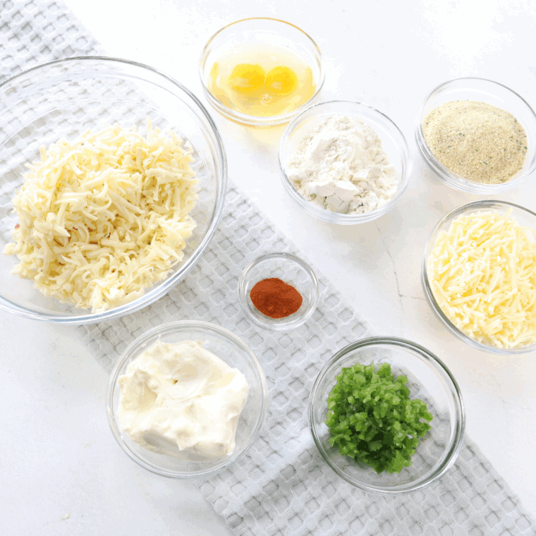 Ingredients needed for Chili’s Jalapeño Cheese Bites Copycat Recipe on kitchen table.