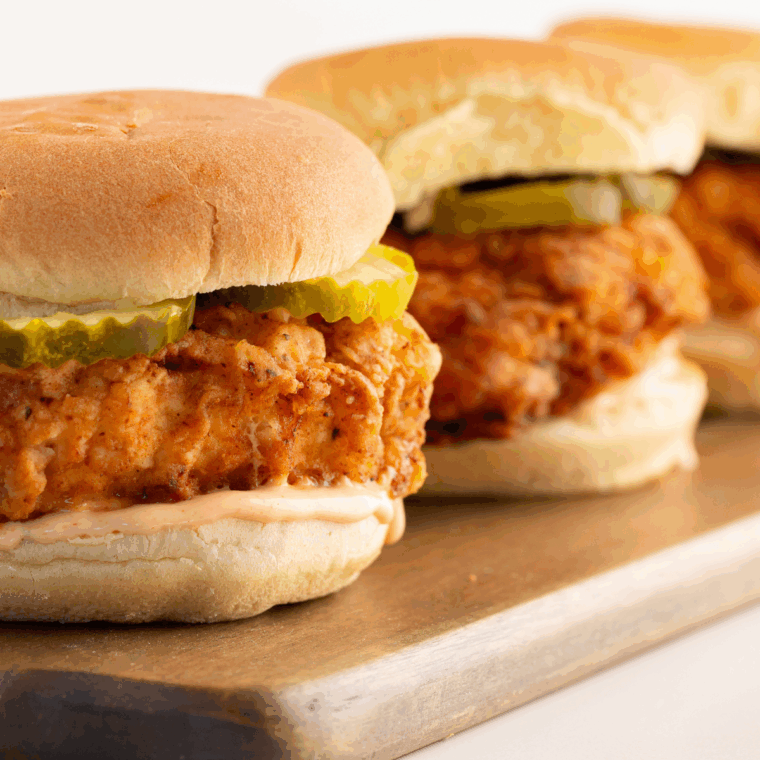 Crispy A&W copycat Chubby Chicken Sandwich on a toasted bun with lettuce and mayo.
