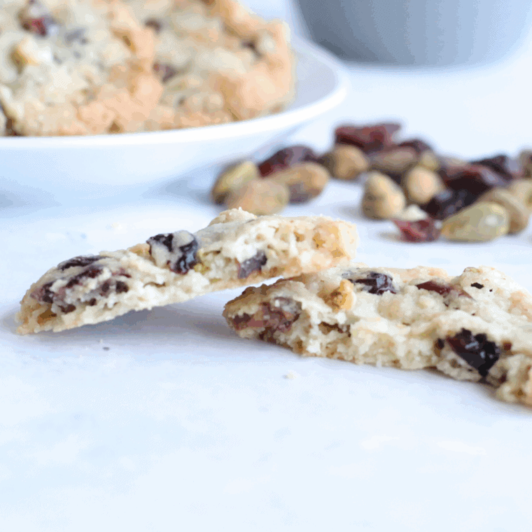 Closeup of Copycat Crumbl Cranberry White Chip Cookie Recipe.