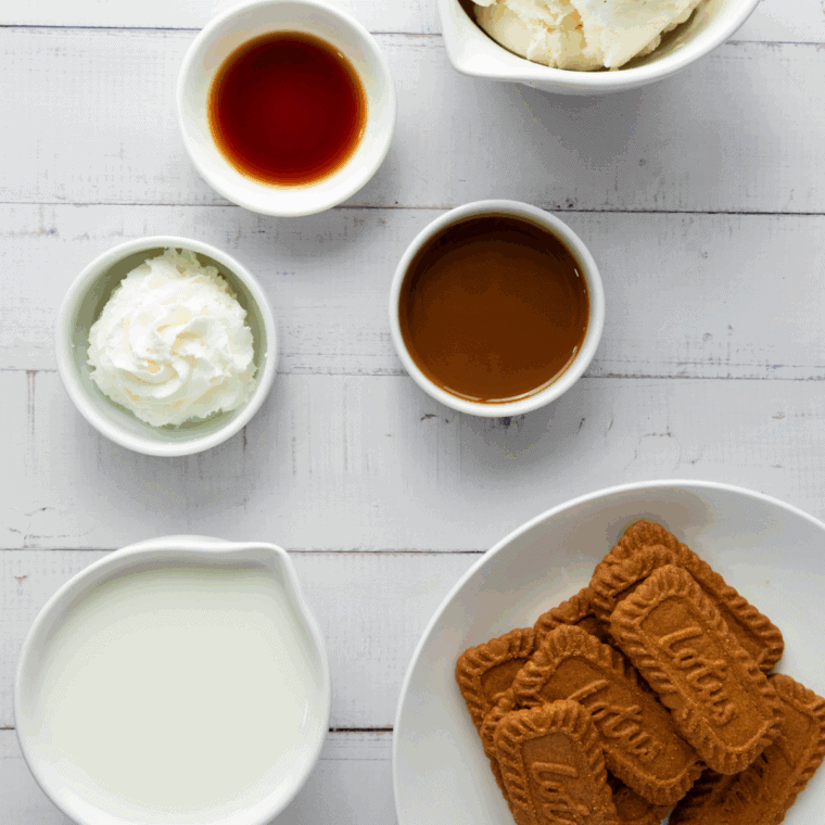 Ingredients needed for Copycat Dairy Queen Ninja Creami Maple Cookie Milkshake on kitchen table.
