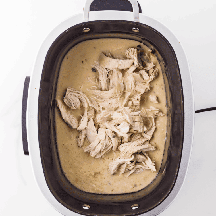 Shred the chicken and put back into the crockpot.