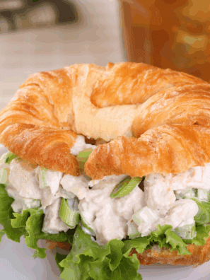 Homemade Classic Carol Chicken Salad in a bowl, creamy and garnished, ready to serve on sandwiches or wraps.