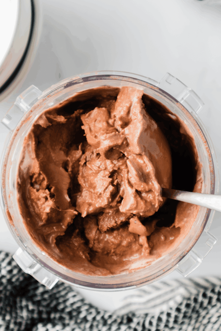 Ninja Creami chocolate malt ice cream scooped in a bowl with chocolate drizzle and malted milk ball toppings.