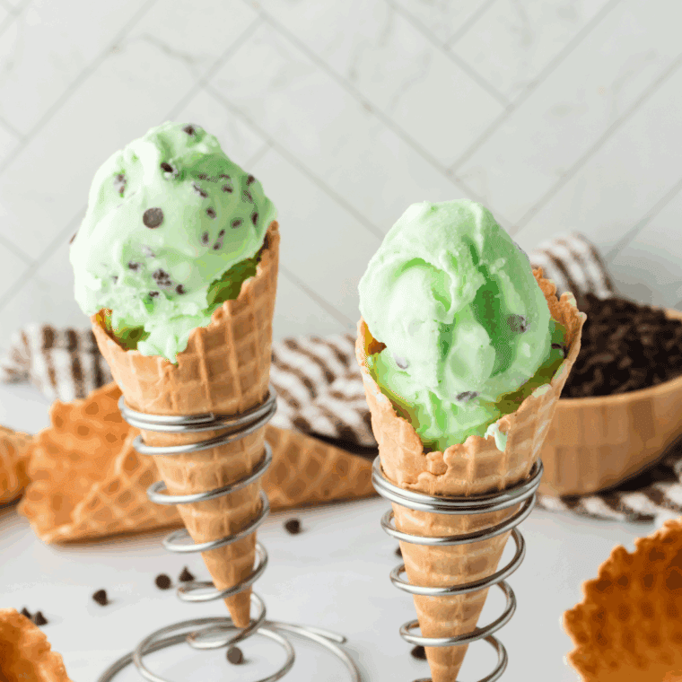 Homemade Ninja Creami Mint Chocolate Chip ice cream in a bowl, creamy and minty with chocolate chips.
