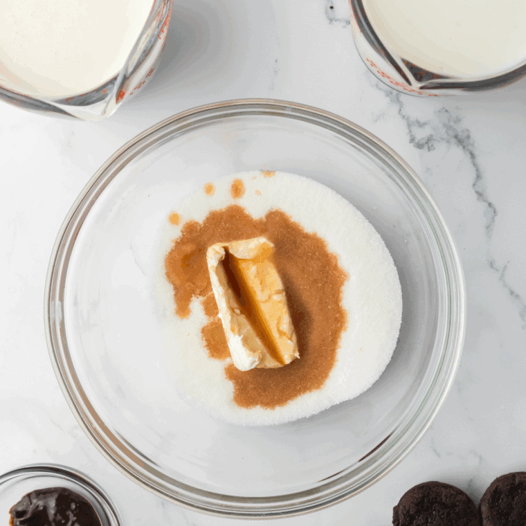Mixing cream cheese, sugar, and vanilla extract in a bowl to create a smooth ice cream base.