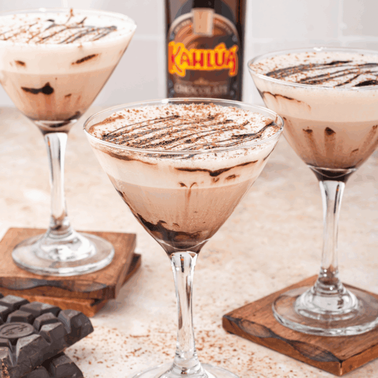 Icy Ninja Slushi Frozen Chocolate Martini served in a glass with chocolate drizzle.