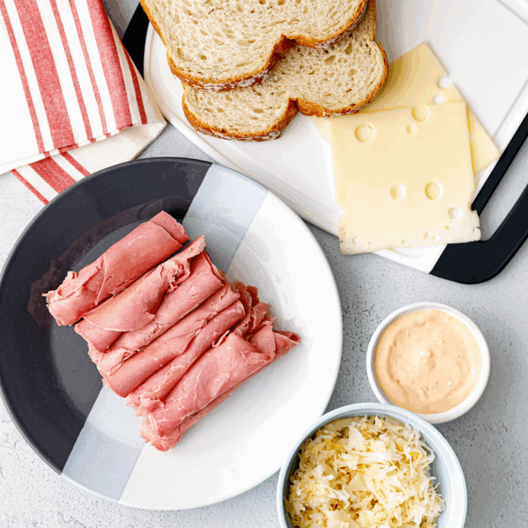 Ingredients Needed For Copycat Easy Jason's Deli Reuben Recipe on kitchen table.
