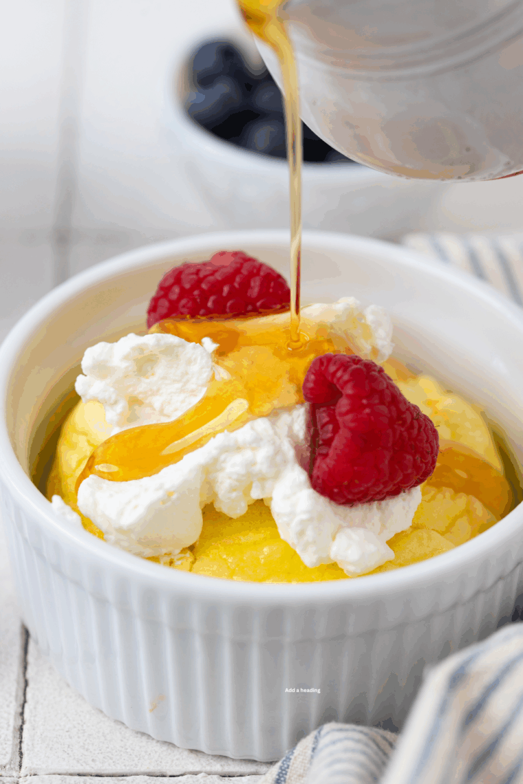 Easy air fryer soufflé baked in ramekin with fluffy texture