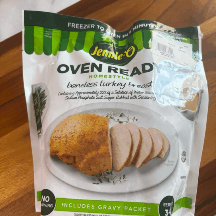 Ingredients needed for Easy Frozen Air Fryer Boneless Turkey Breast on kitchen table.