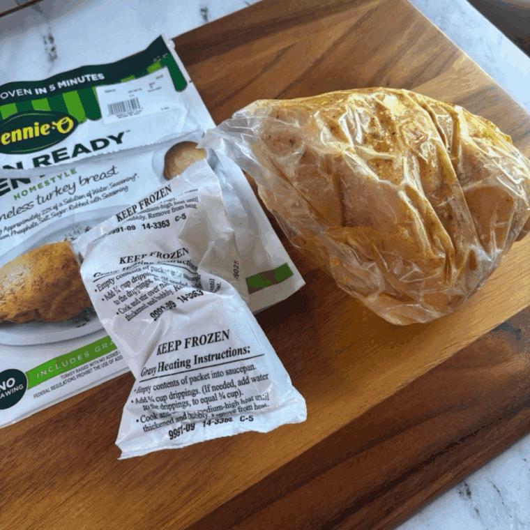 Remove the frozen turkey breast from the package.