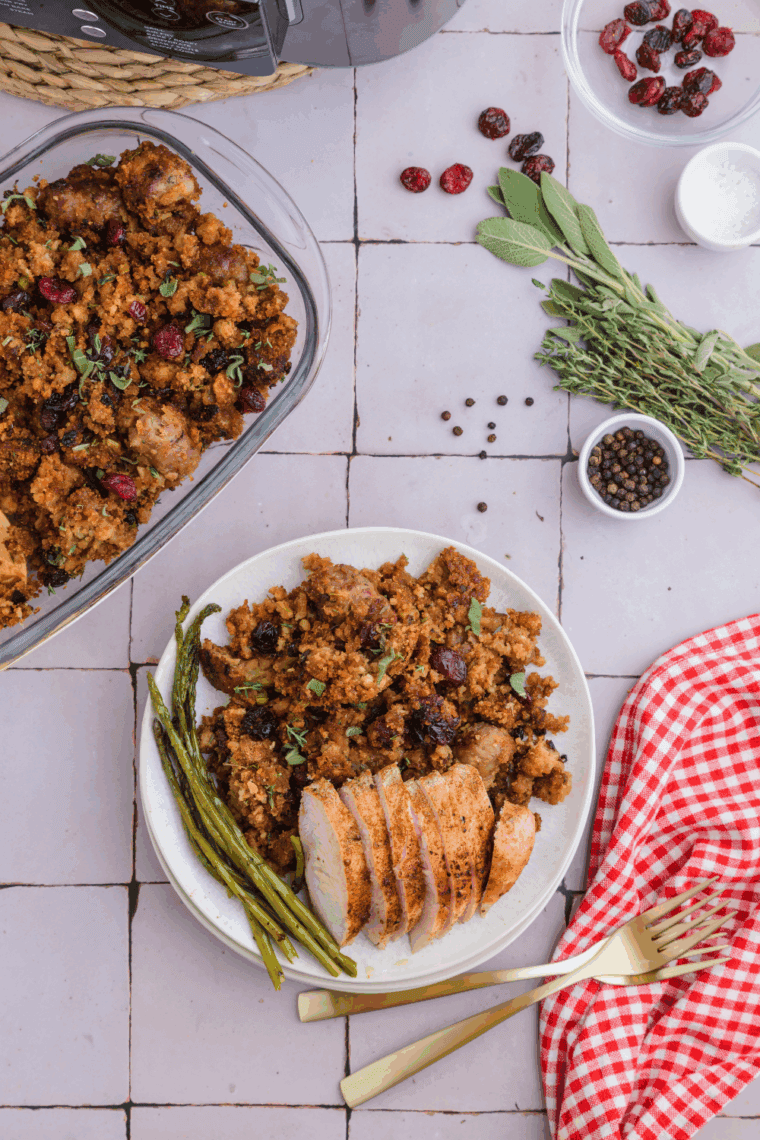 Homemade turkey gravy made from roasted turkey drippings in the pan