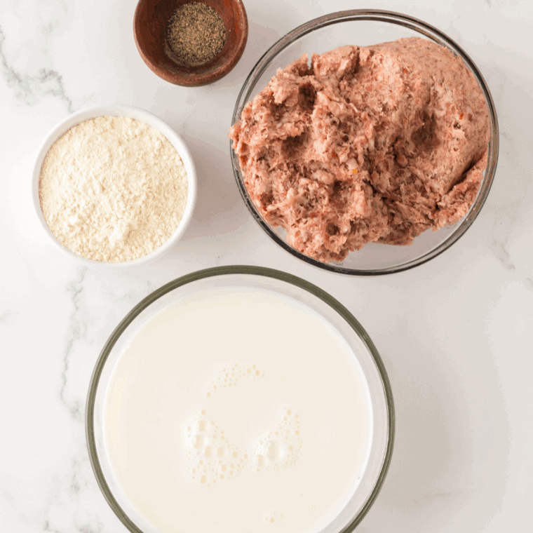 Ingredients for keto sausage gravy recipe on the kitchen table.
